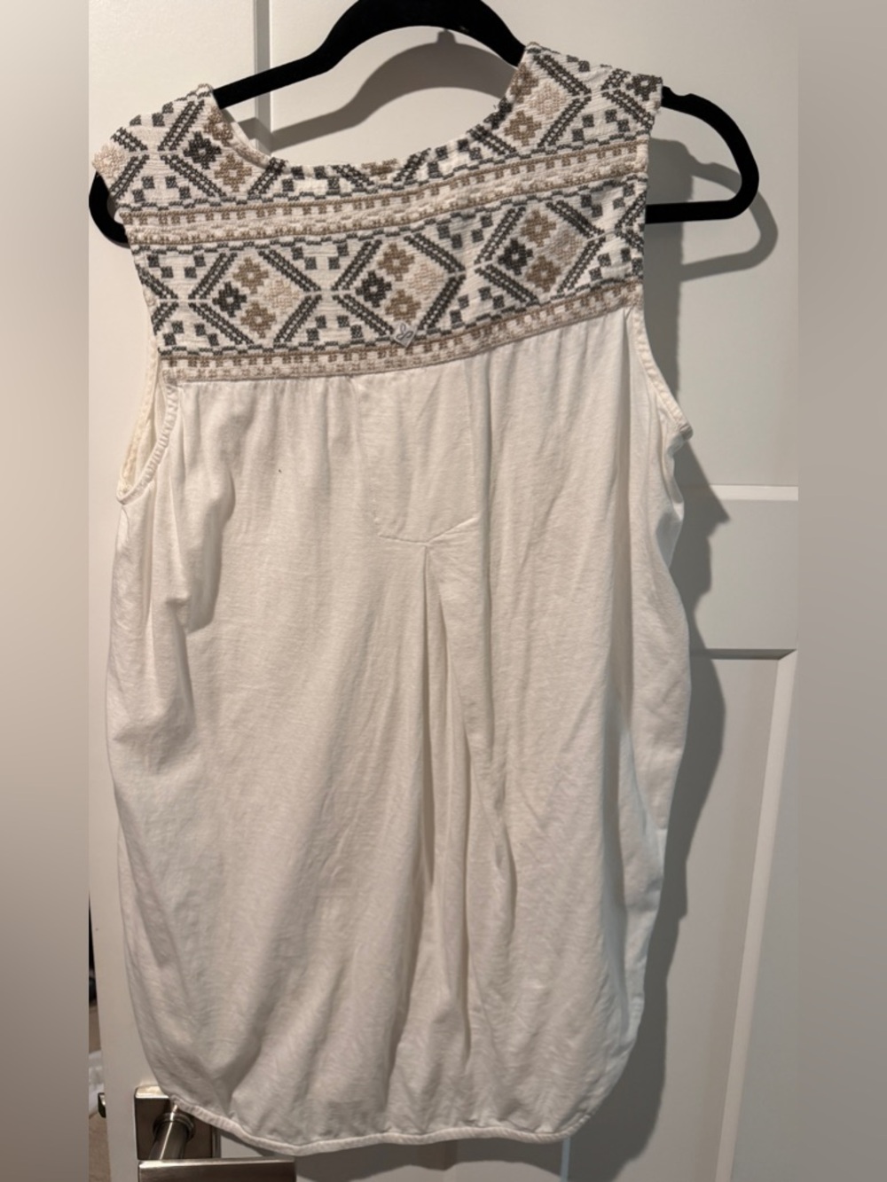 Prana White Sleeveless V-Neck Tank with Tan Embroidery - Picture 2 of 3